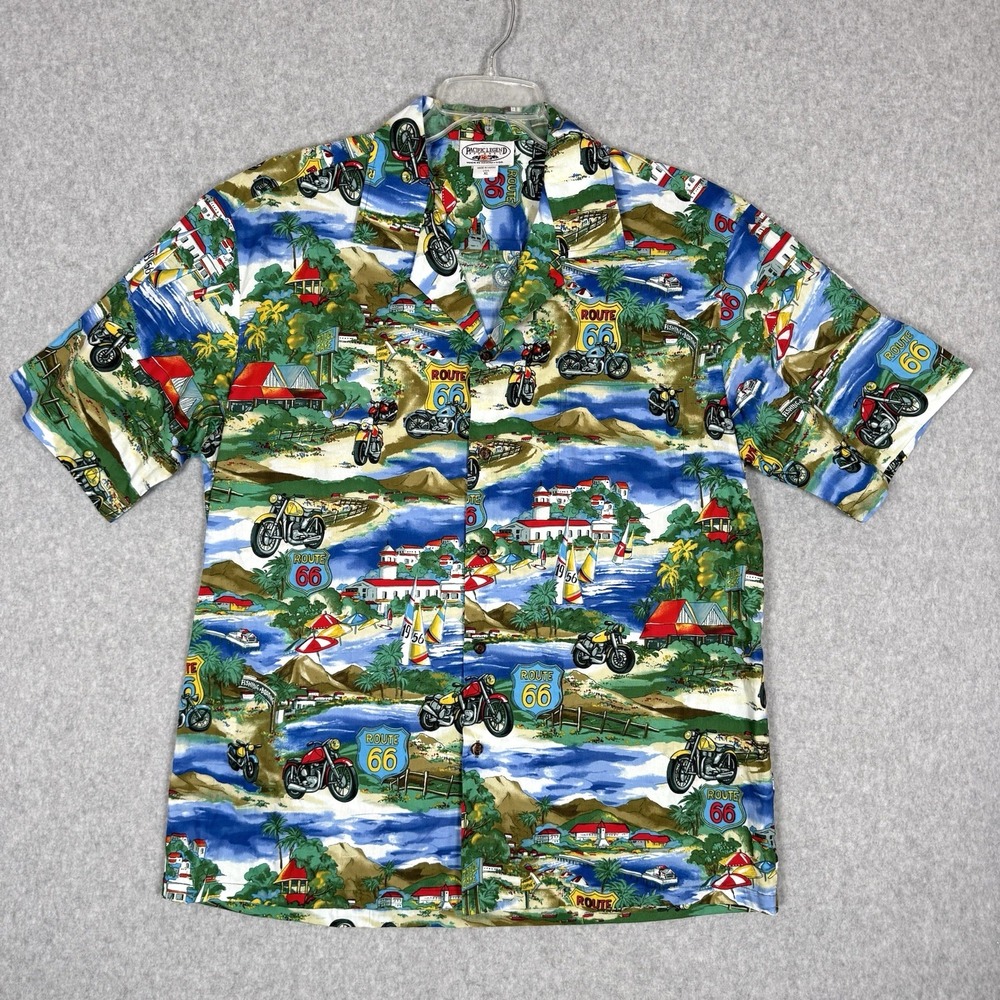 Pacific Legend Apparel Hawaiian Route 66 Button Made in USA Sz XL All Over Print